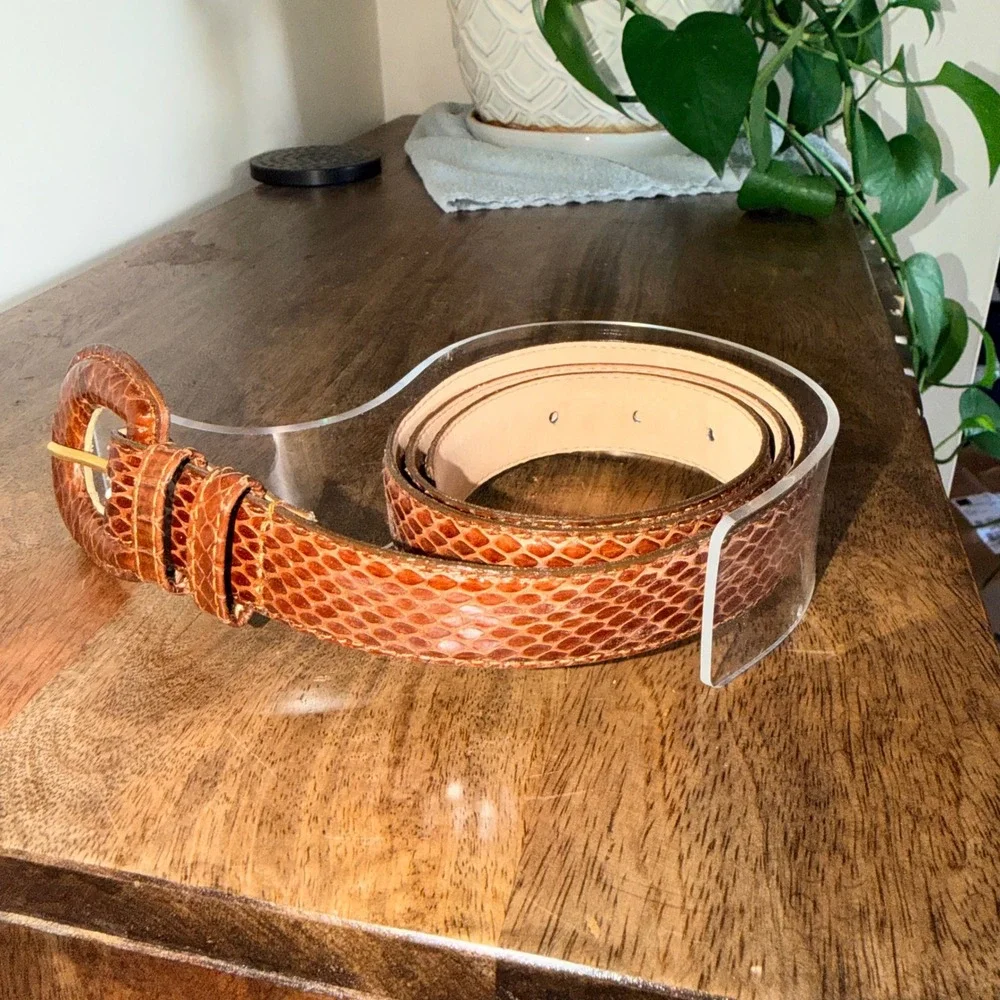 Genuine Snake Skin‎ Belt Womens M/L Brown Cognac Exotic Leather Western Boho Y2K